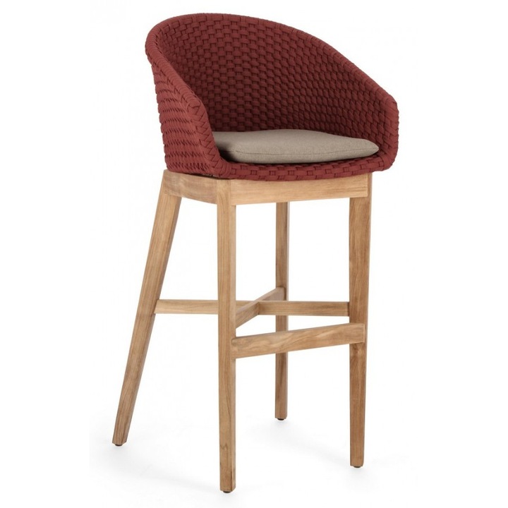Set 2 scaune bar lemn maro textil rosu Coachella 56x57x110 cm