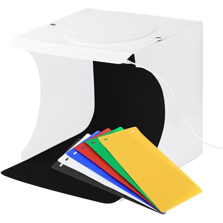 Mini Studio Foto cu 2 Benzi LED si 6 Fundaluri Colorate pentru Fotografii de Produs - Premium | CBD Coral Best Deals 24 cm