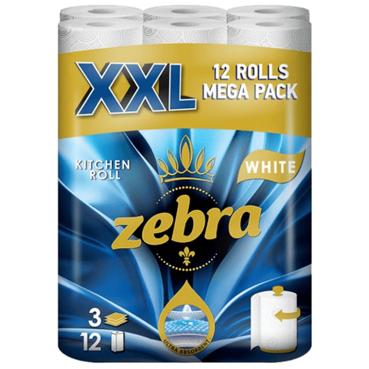 Prosop de bucatarie Zebra XXL, 12 role, 3 straturi, White