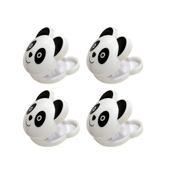 Комплект от 4 броя щипки за бебешка количка, модел Panda, Бял