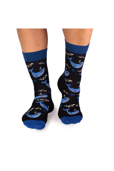 Sosete bumbac Fine Cotton Sealife Balene Negru, 43-46 EU