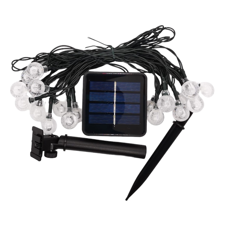 Ghirlanda 20 becuri LED, Tzachebot®, cu incarcare solara, lungime 5m, pentru exterior/interior, lumina rece alba