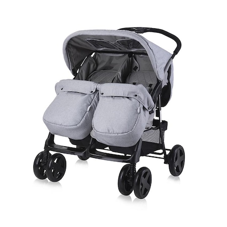 Carucior pentru gemeni, Lorelli, Twin, doua sezuturi independente, spatar si copertina reglabile, bara fata detasabila, prindere centura in 5 puncte, pliere compacta, Cool Grey