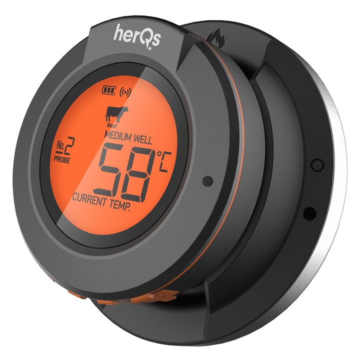 Konyhai hőmérő, HerQs, Bluetooth, fekete