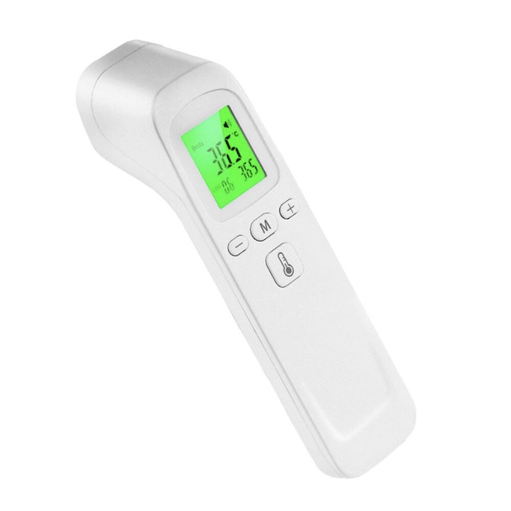 Безконтактен дигитален термометър за деца и възрастни, бял, прецизно и хигиенично измерване на телесната температура, LCD дисплей