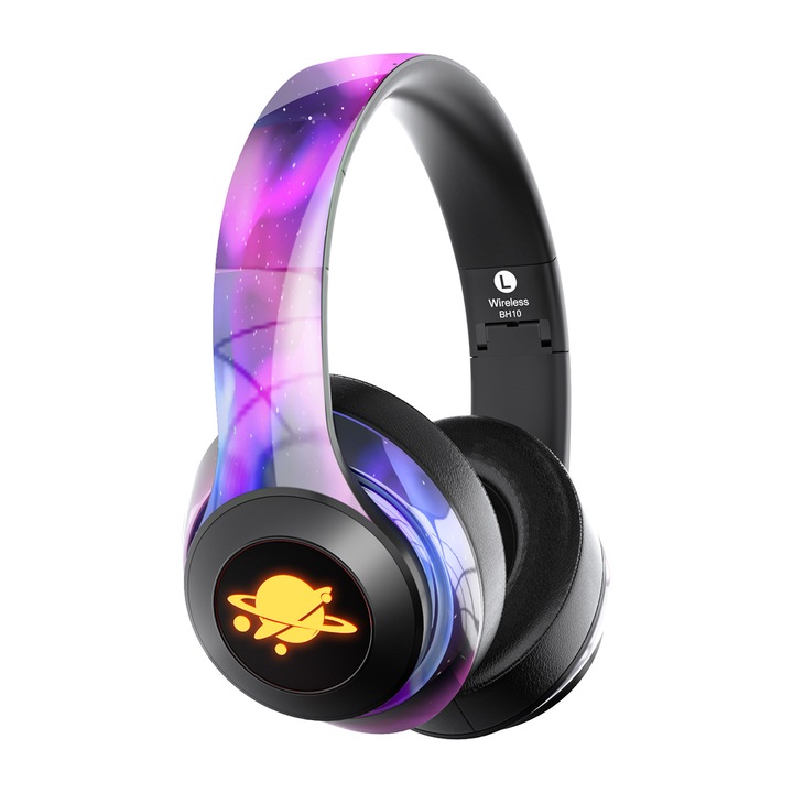 Vezeték nélküli audio fejhallgató NUBI BH10 GLOBE, Hi Fi, Mély basszus, Bluetooth vezeték nélküli, AUX IN, Mikrofon, Lila