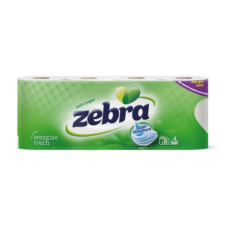 Hartie igienica Zebra Green Sensitive Touch, 8 role, 4 straturi