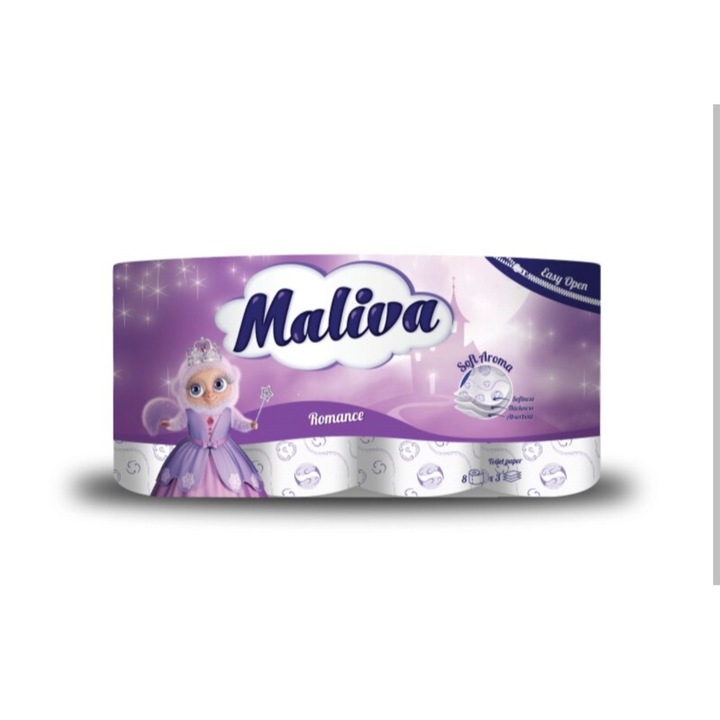 Hartie igienica parfumata Maliva Romance 8 role, 3 straturi, 17M/rola