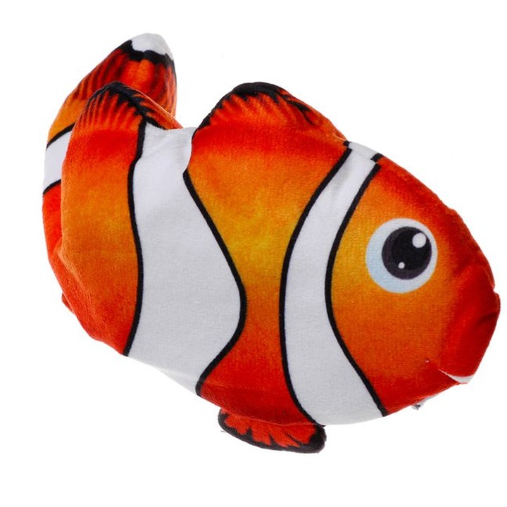 Jucarie de plus, Red Swing Fish, peste moale si catifelat, canta si imita, 30 cm, culoare rosu, Vision XXI