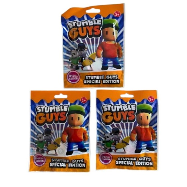 3 db boríték Stumble Guys Special Edition, figurával és 3 meglepetéskártyával, 7 cm, Mystery Box