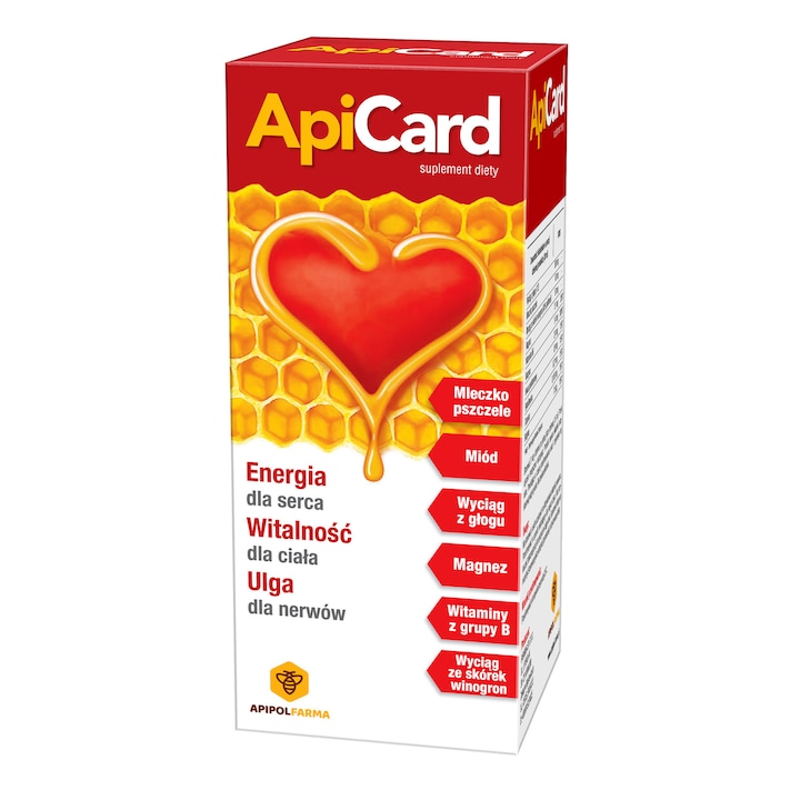 Táplálékkiegészítő az immunitás és a szív számára, ApiCard, Méhpempő, 500 ml, Multicolor