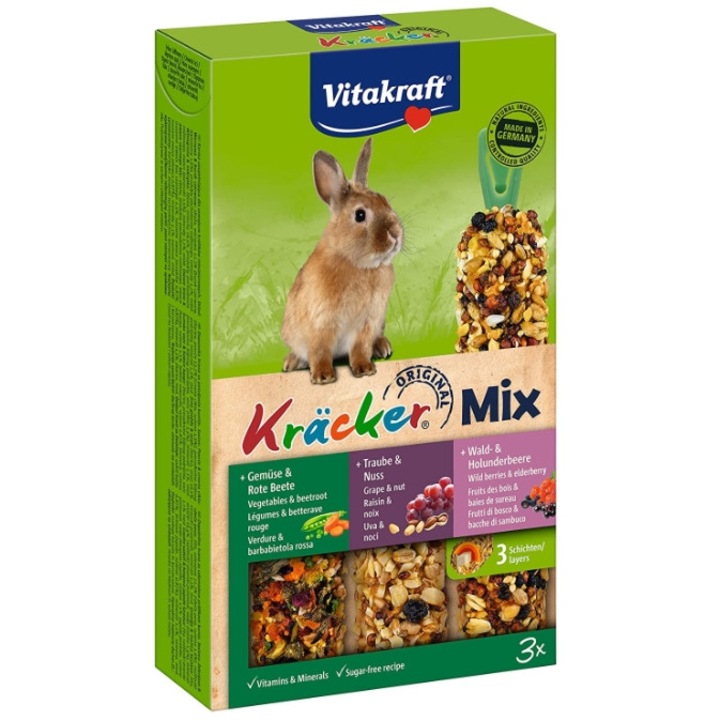 Baton pentru iepuri Vitakraft Kracker Trio Mix 168 g