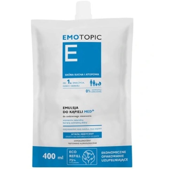 Резервна емулсия за вана, за ежедневна употреба, Emotopic, MED +, 400 мл