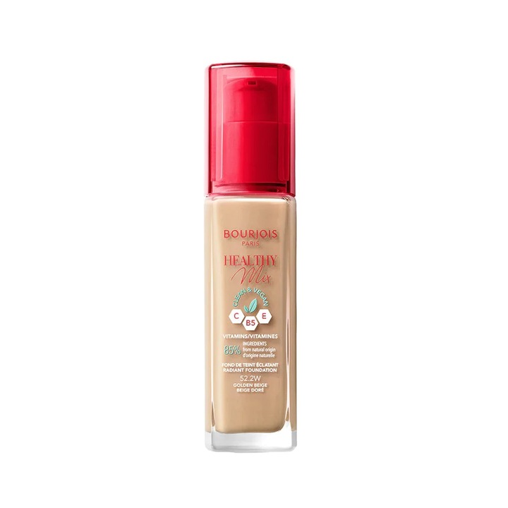 Bourjois Healthy Mix Clean & Vegan Radiant Foundation folyékony make-up tónusegyesítő 52.2W Golden Beige 30 ml