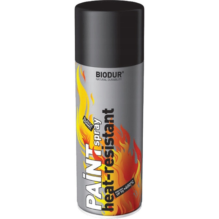 Set 12 Spray Vopsea Neagră Rezistentă la Căldură Biodur, 400 ml