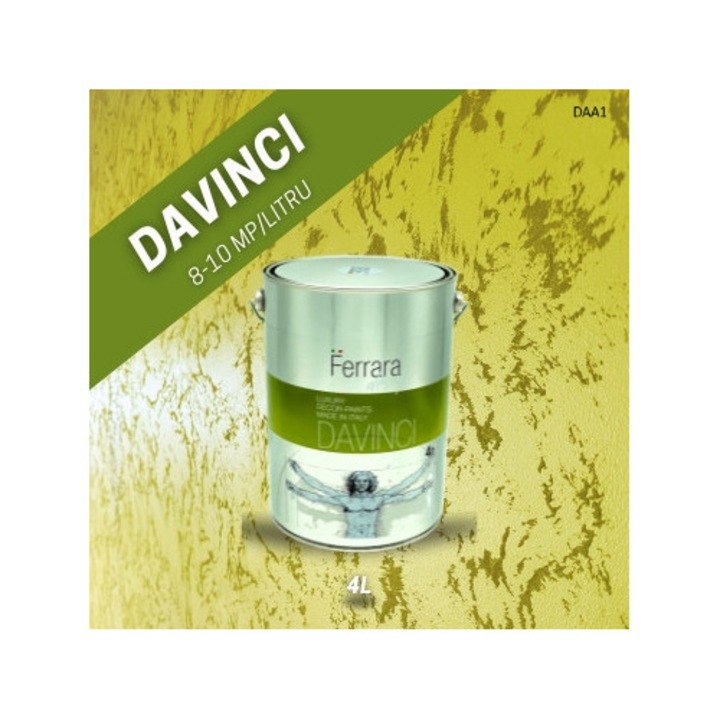 Vopsea decorativa perlata Davinci - DAA1, Ferrara Design, culoare galben, pe baza de apa, pentru interior, 4 L