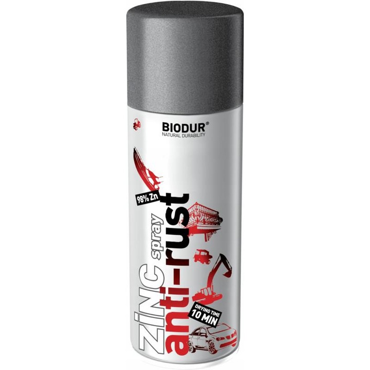 Email Spray, BK Shop, Grund de Zinc, Biodur, Vopsea Cu Uscare Rapida, Continut Ridicat de Zinc, Protectie pentru Suprafete Metalice Si din Otel, Rezistenta la Benzina, Solventi, Vapori de Acizi, Uleiuri, Timp de Uscare 10 15 Min, Capacitate 400 ml