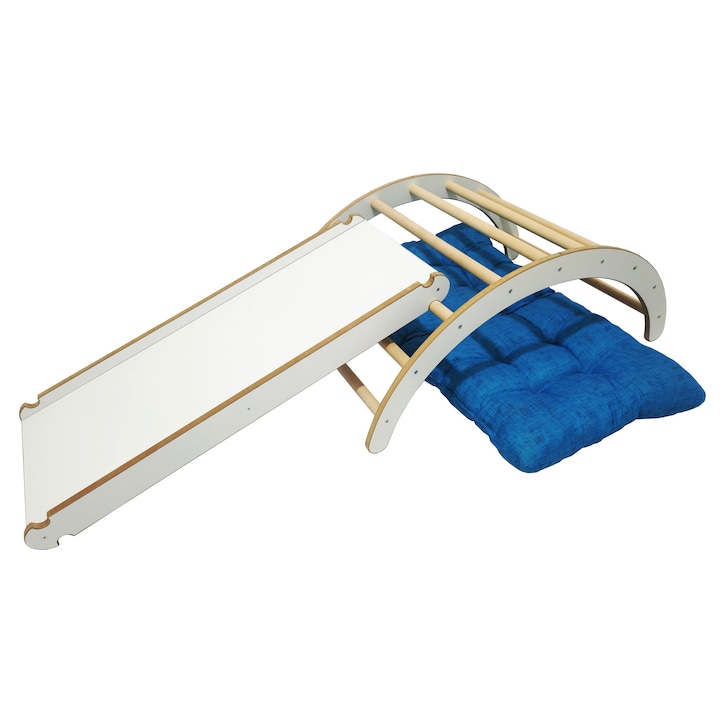 Люлка Pikler, рампа/пързалка и синя възглавница, монтесори полукръг