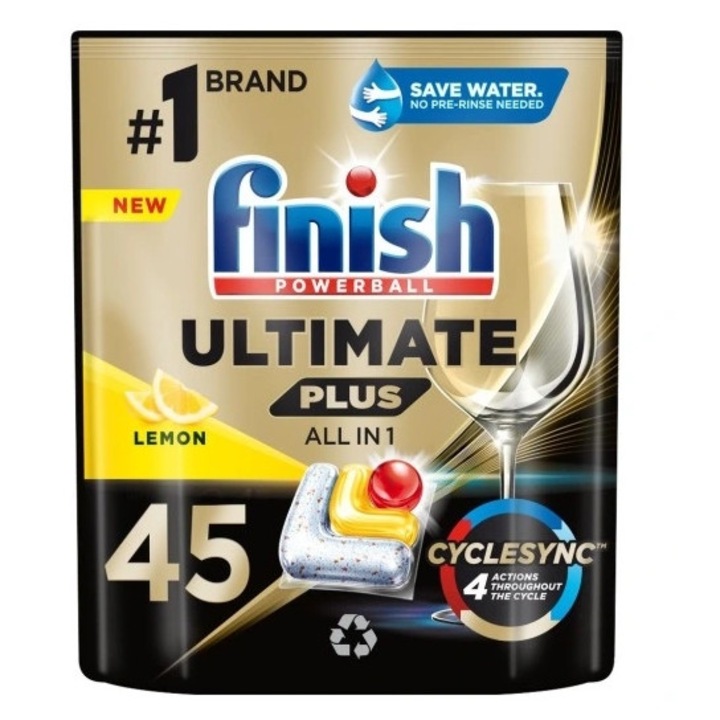 Капсули за съдомиялна, Finish, Ultimate Plus All in 1, Лимон, 45 бр ...