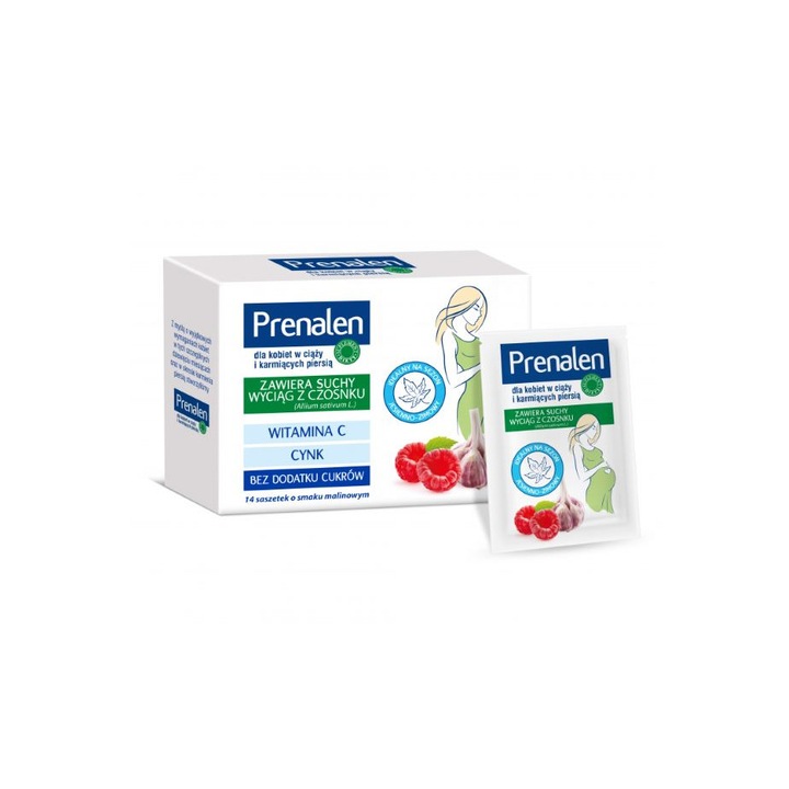 Supliment alimentar Polski Lek Prenalen, pulbere solubila, gust de zmeura, 14 plicuri