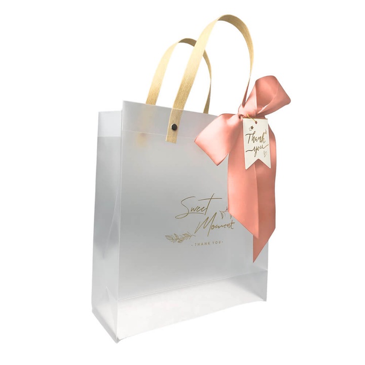 Комплект от 10 матови торбички с панделка и картон Thank you, Розови, пластмасови, Createur - 22x9x25cm