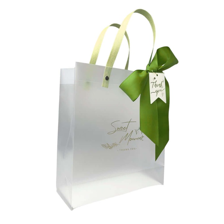 Комплект от 10 матови торбички с панделка и картон Thank you, Green, пластмасови, Createur - 22x9x25cm