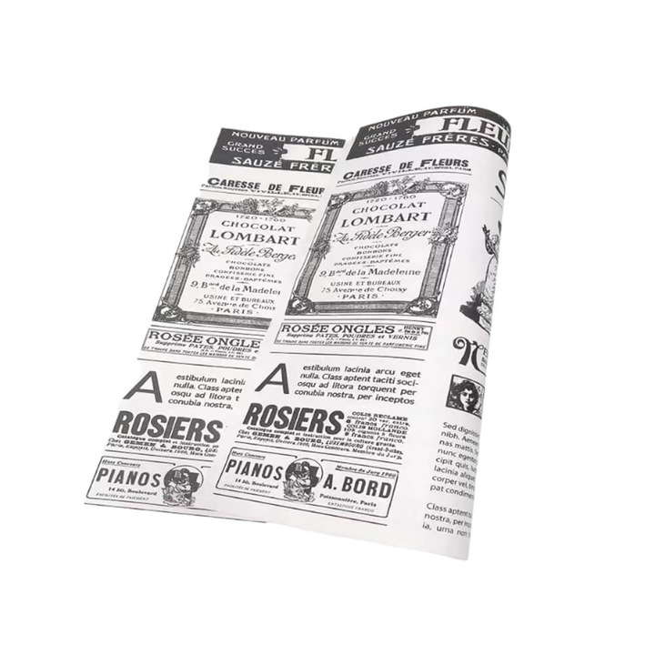 Комплект декоративни хартии, опаковани във вестникарски стил, бяло - черно, Createur, 55x55 см, 10бр.