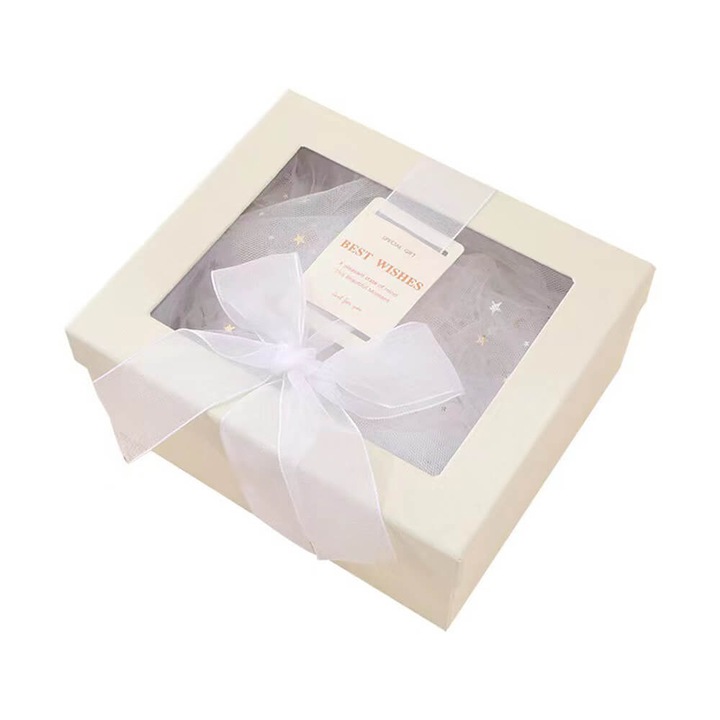 Хартиена кутия с прозорец и панделка, бяла, Createur, 21x18x9 см