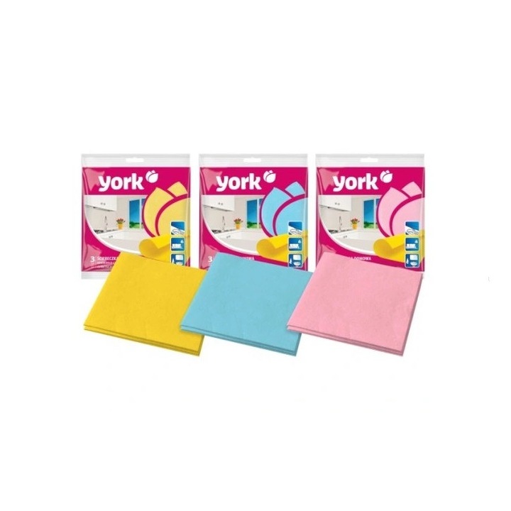 Set 3 Lavete de uz casnic, York, Multicolor