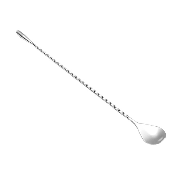Бар лъжица, с усукана дръжка за смесване на напитки, коктейли, сребриста, 30 см