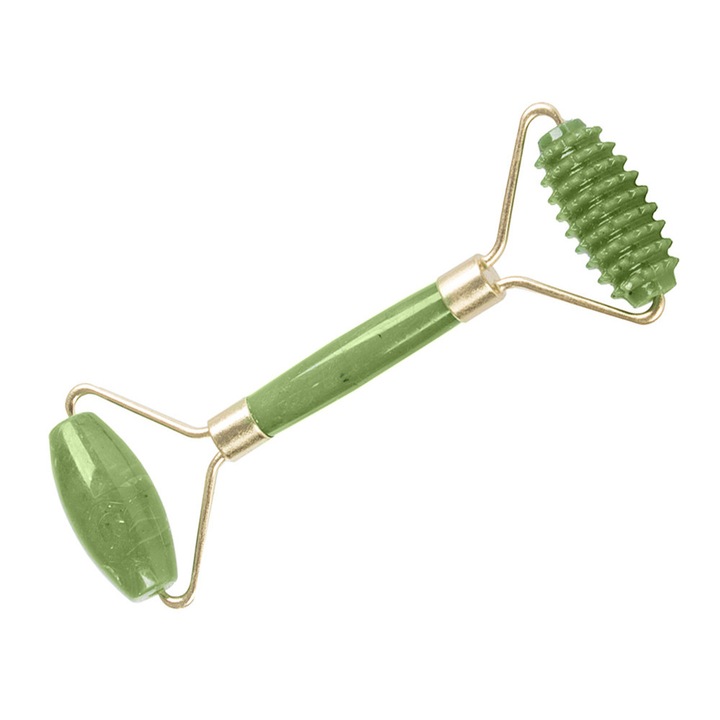 Rola dubla din Jad Natural pentru masaj facial si corporal, FLBWLESS, Verde