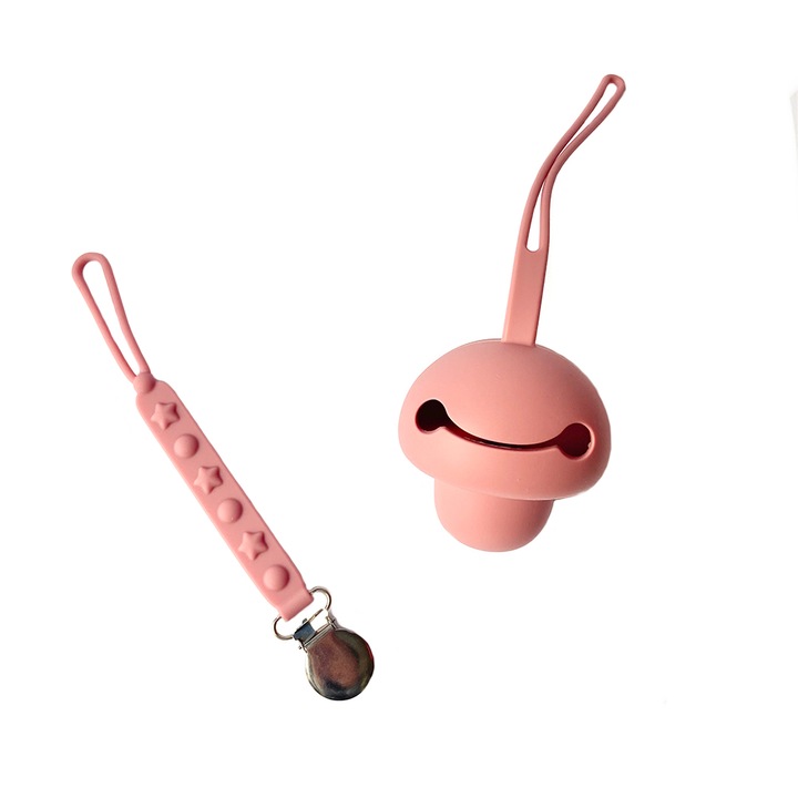 Hazelnut, Szilikon cumilánc és cumitok, 2 db-os készlet, TR2_Pink, Rózsaszín