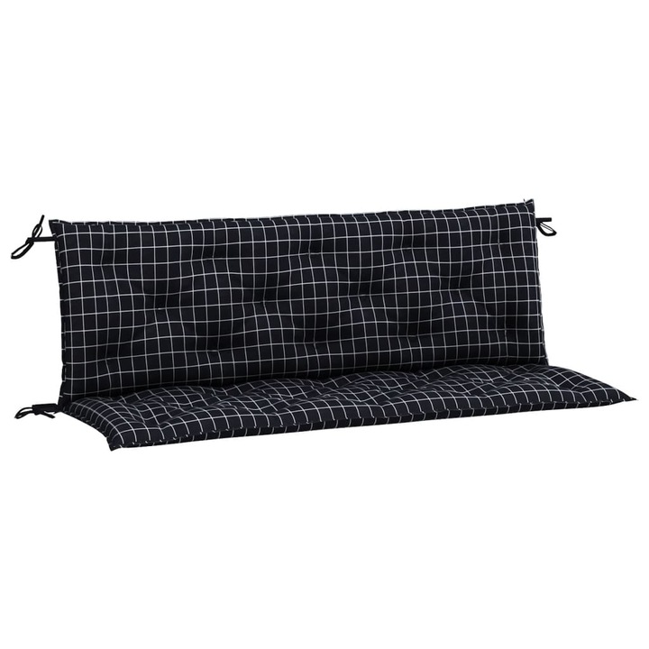 Комплект възглавници за градински пейки vidaXL, 2 бр, Черно каре, 150x50x7 см, Плат, 3.3 Kg