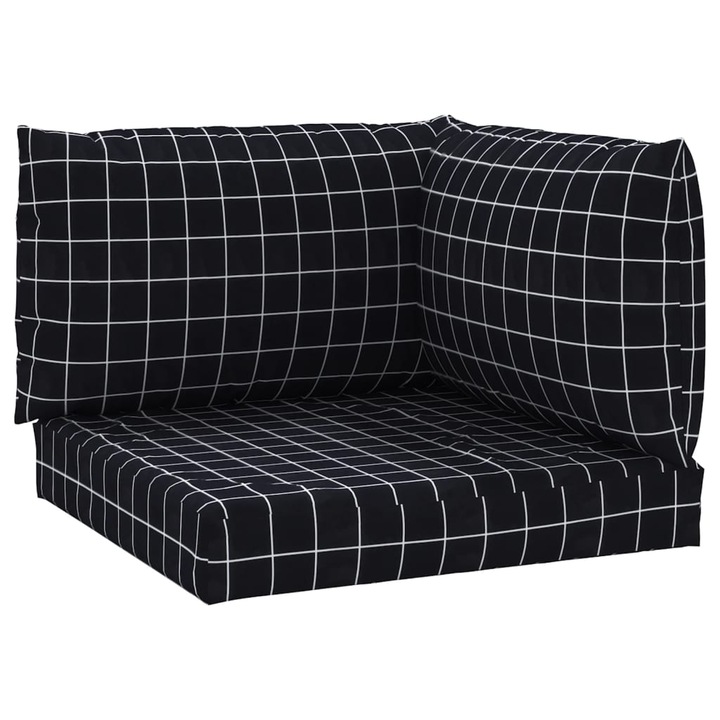 Set perne pentru paleti vidaXL, 3 buc, negru, model carouri, textil oxford, 2.4 Kg