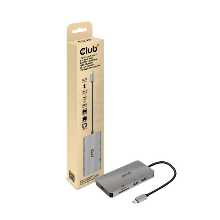 Хъб, Club3D, USB 3.2, Gen1, Type-C, сив