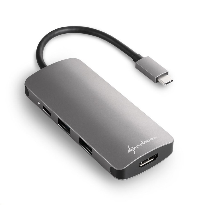Многопортов адаптер, Sharkoon, 3 x USB3.0 тип C, сребрист