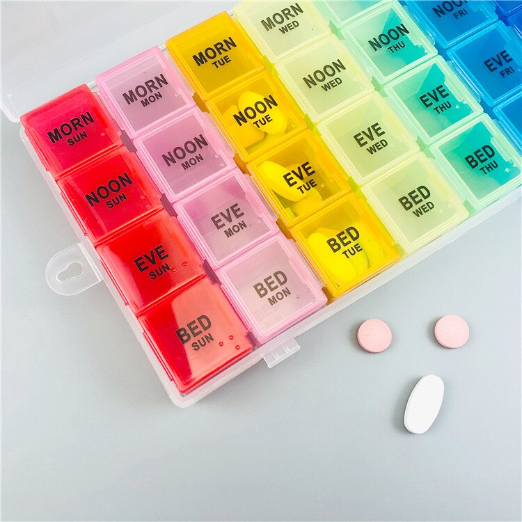Cutie colorata pentru medicamente, JENUOS®, cu 28 de compartimente ...