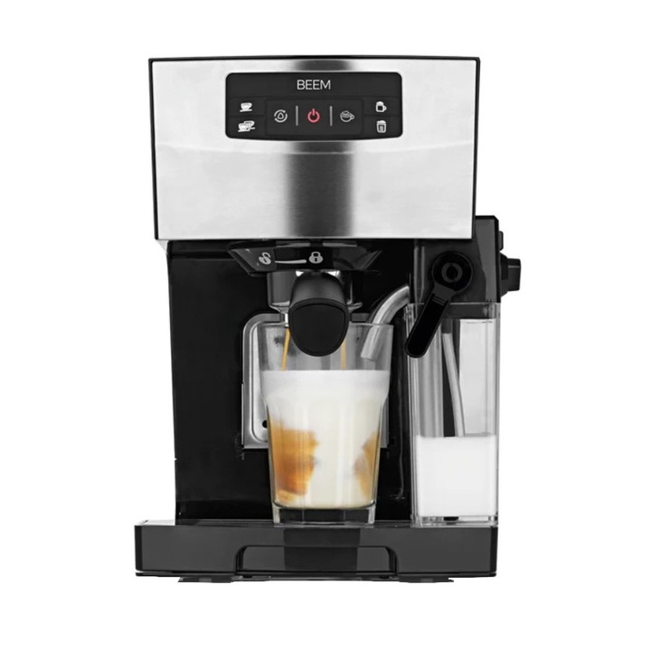 Espressor BEEM, Classico II, ideal pentru espresso, cappuccino, latte macchiato, compatibil cu cafea macinata/ ESE pads, pompa profesionala 20 bari, sistem de incalzire Thermo-Block, functie spumare lapte, inox