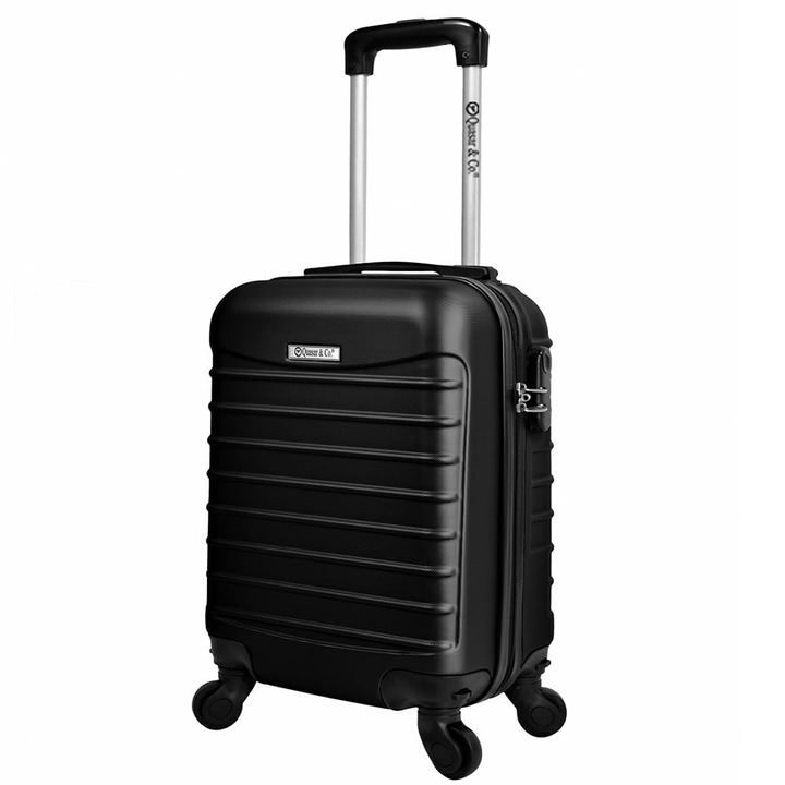 Куфар за ръчен багаж Quasar & Co., Модел Line, с 4 разглобяеми колела, ABS, 40 х 30 х 20 см, Черен