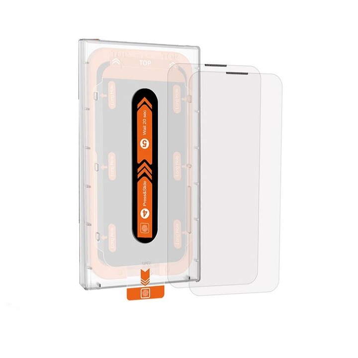 2 db átlátszó üvegfólia készlet Mobile Origin Screen Guard rögzítési rendszerrel, amely kompatibilis az iPhone 14 Plus / 13 Pro Max készülékkel