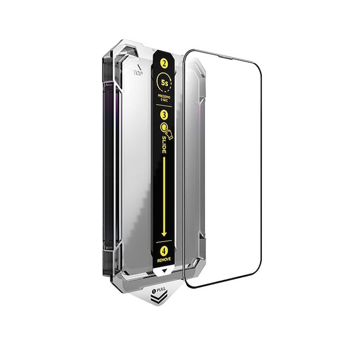 Átlátszó üvegfólia Mobile Origin Screen Guard rögzítési rendszerrel, amely kompatibilis az iPhone 14 Plus / 13 Pro Max készülékkel