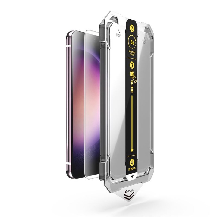 Átlátszó üvegfólia Mobile Origin Screen Guard rögzítőrendszerrel, amely kompatibilis a Samsung Galaxy S24-gyel