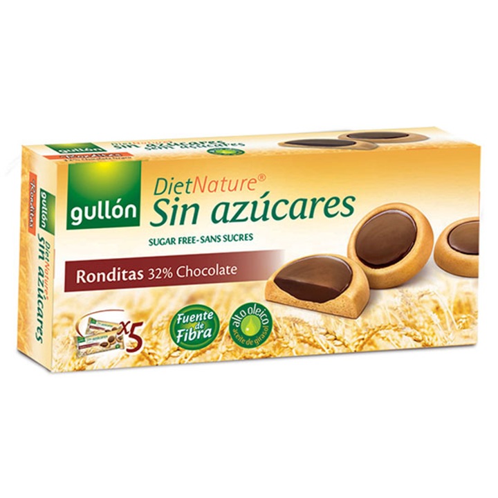 Бисквити Gullon, Рондитас с тъмен шоколад, без захар, 186гр