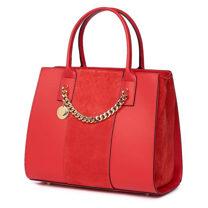 Természetes bőr táska két rekesszel Narcisa piros