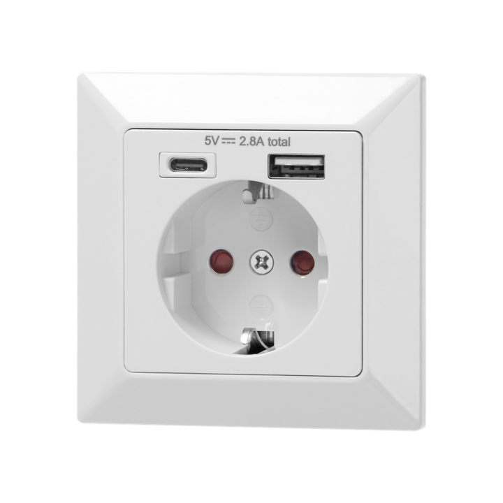 Контакт ШУКО 2P+E 16A + USB тип A+C 2.8A, 14W, Цвят бял, Orno