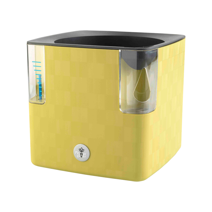 Саксия Hydrostab Cobble 14, За билки, С напоителна система, С индикатор за нивото на водата, Интериорна и екстериорна, 14x14 см, Цвят Босилек Зелено