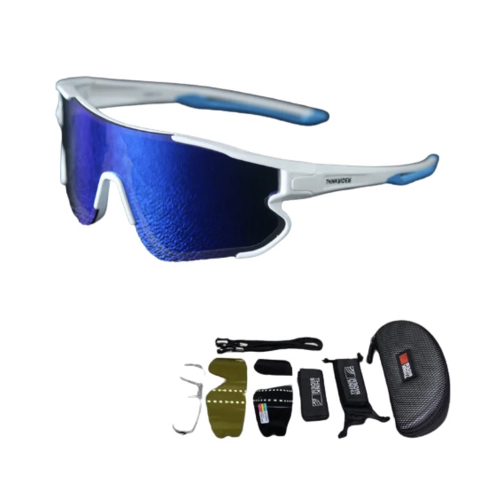 Очила за колоездене, ThinkRider XQ548Pro, UV защита, поляризирани стъкла, комплект от 3 стъкла, бяла рамка