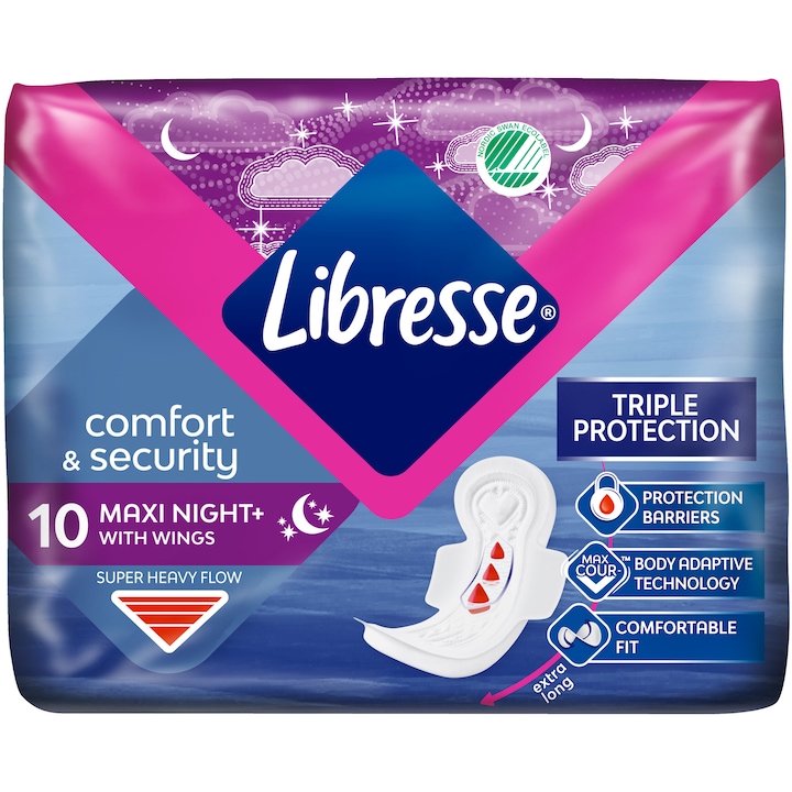 Дамски превръзки Libresse Maxi Goodnight, 10 броя