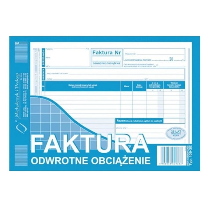 Фактура с обратно начисляване, Michalczyk I Prokop, A5, 80 листа, Синьо/Бяло