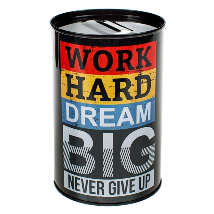 Метална касичка VENITIVO®, модел Work Hard, 12 см х 8 см, многоцветна